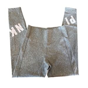 PINK Active Gray Heathered Leggings Logo Activewear Women's Size M NWT